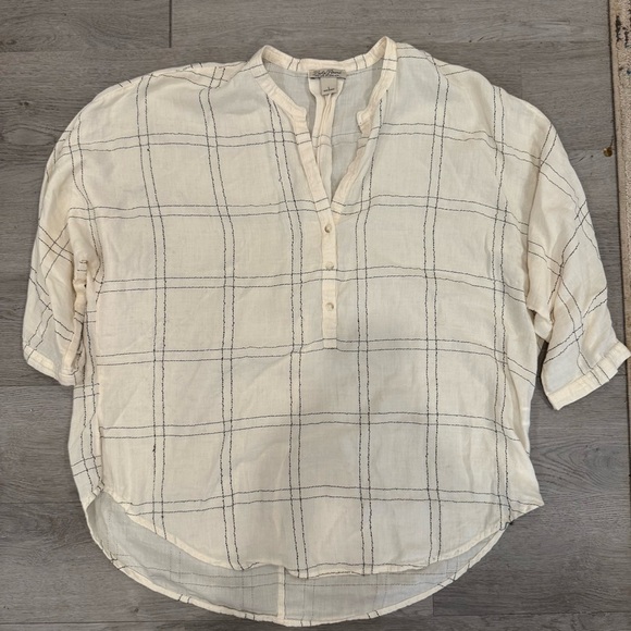 Lucky Brand Tops - Lucky Brand Boyfriend Cream And Black Plaid Henley Tunic  Size Large